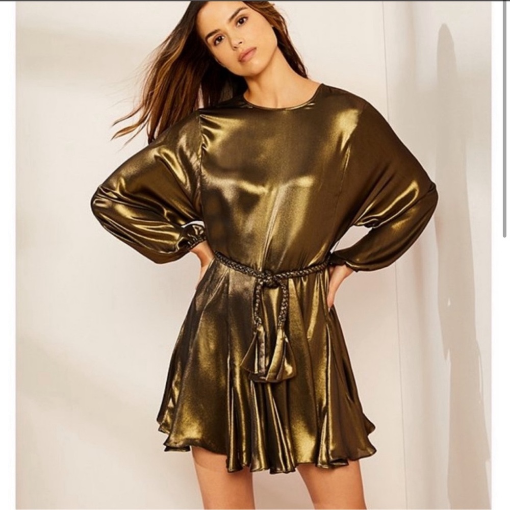 Gianni Bini Metallic gold swing dress tie waist.